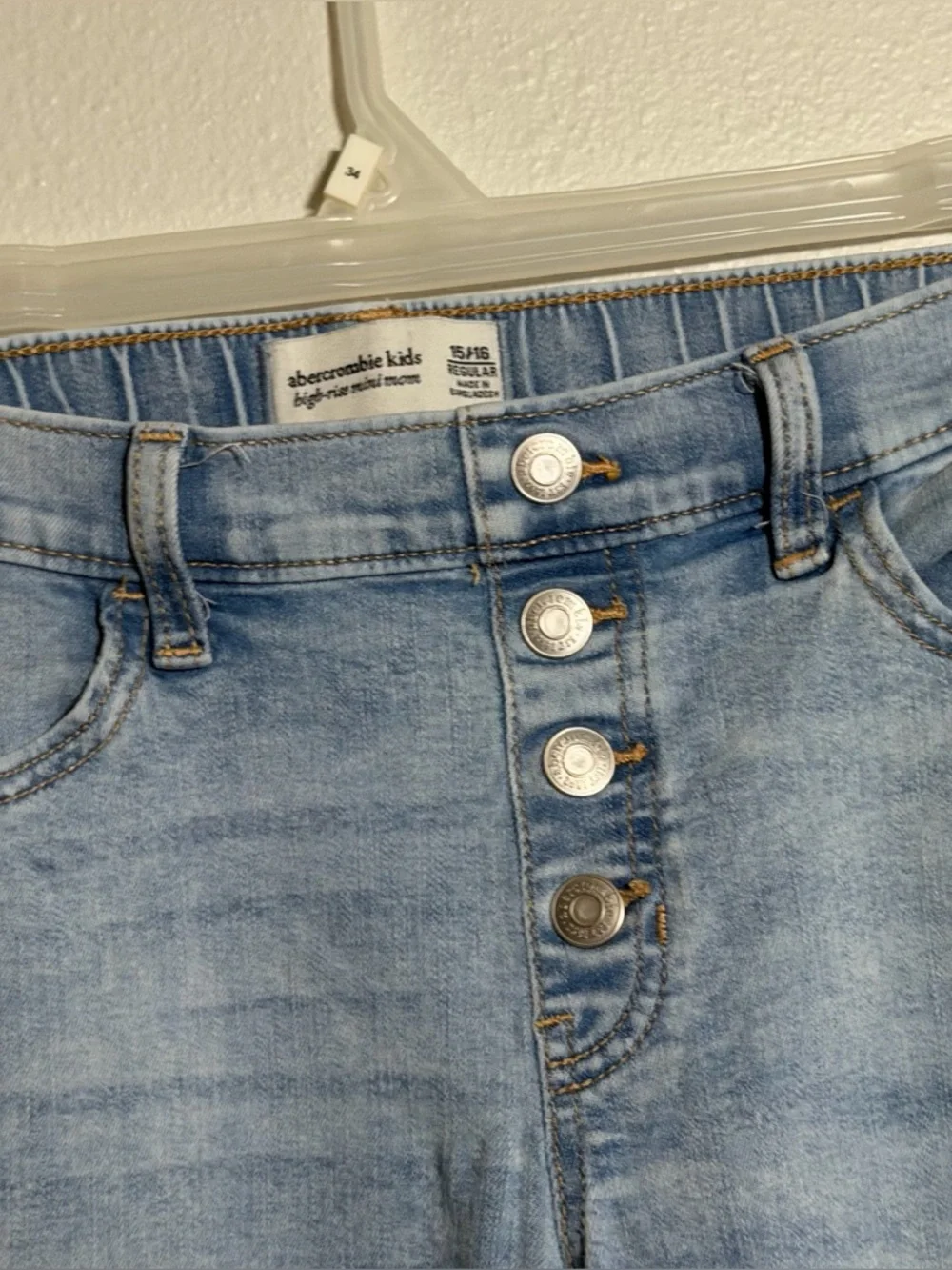 Abercrombie Kids Girl‎ Denim High-Rise Mini Mom Distressed Jeans Pull on 15/16